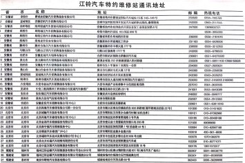 江鈴汽車全國(guó)服務(wù)站地址及聯(lián)系電話